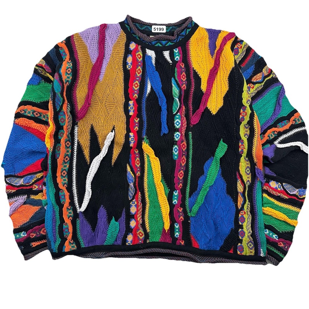 RARE VTG COOGI Roll Neck Australia Colorful 3D Knit Sweater Men Medium Cotton